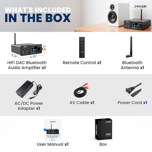 مضخم صوت ستيريو Jyker Hi-Fi DAC مع بلوتوث 5.2-2 قناة فئة D TPA3116 x2 ES9023 مضخم صوت لمكبرات الصوت السلبية، ومخرجات AUX/SUB، ومدخلات Opt/USB/MIC/RCA، وصدى صوت ثلاثي الطبقات، وشاشة LCD ملونة - JAMP79.0 in Kuwait