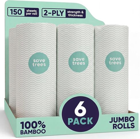 Save Trees Bamboo Paper Towels 12pk - 1800 Sheets Paper Towel Rolls Ultra Absorbent & Durable EcoTowels - FSC-Certified, Vegan Bamboo Kitchen Rolls in Saudi Arabia