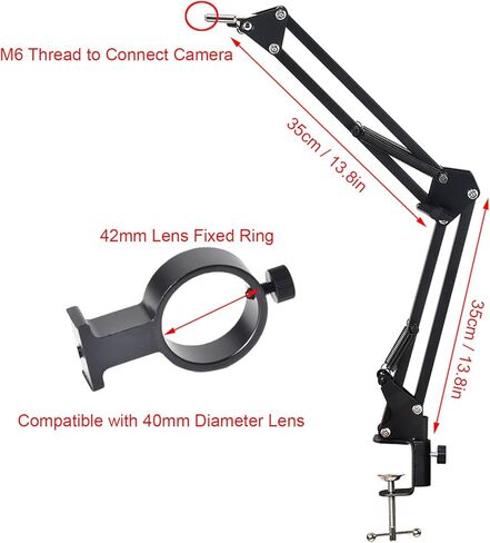 Microscope Arm Stand, Clamp Microscope Arm, Flexible Stand 360 Degree Adjustable Arm and 42mm Lens Ring Set Industrial Camera Foldable Bracket, Lens Support for 40mm Diameter Lens in Saudi Arabia