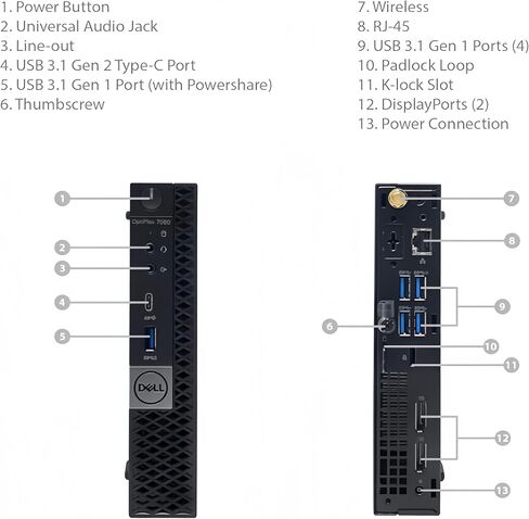 Dell OptiPlex 7060 Mini Desktop Business PC, Intel Core i5-8500T 2.1GHz, 8GB RAM, 256GB SSD, USB Type-C, WiFi + Bluetooth, Keyboard & Mouse, Windows 11 Pro (Renewed) in Saudi Arabia