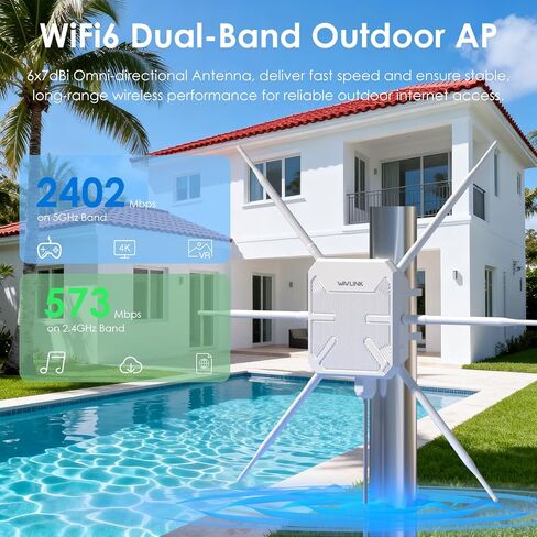 WAVLINK AX3000 Outdoor WiFi 6 Extender, Long Range Outdoor Access Point, 6x7dBi High-Gain Antennas, PoE Powered, IP67 Waterproof Lightning Protection, Starlink Compatible for Farm, RV, Cameras in Saudi Arabia