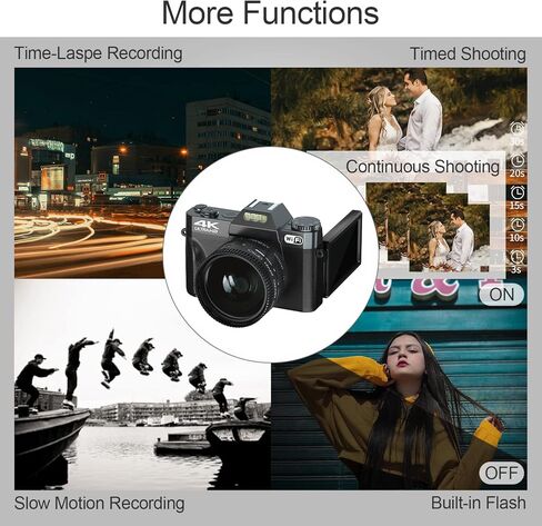 كاميرا رقمية بدقة 4K مع صور بدقة 56 ميجابكسل، وكاميرا تسجيل فيديو فائقة الدقة مع شاشة قابلة للطي بزاوية 180 درجة، وكاميرا متصلة بالواي فاي مع بطاريتين وبطاقة 32 جيجابايت، وكاميرا صغيرة الحجم للمبتدئين والسفر، باللون الأسود in Saudi Arabia