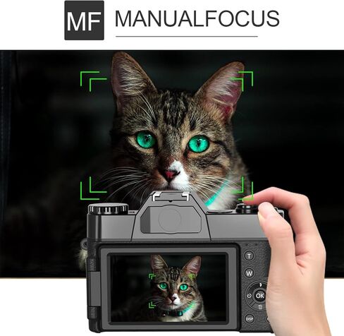 كاميرا رقمية بدقة 4K مع صور بدقة 56 ميجابكسل، وكاميرا تسجيل فيديو فائقة الدقة مع شاشة قابلة للطي بزاوية 180 درجة، وكاميرا متصلة بالواي فاي مع بطاريتين وبطاقة 32 جيجابايت، وكاميرا صغيرة الحجم للمبتدئين والسفر، باللون الأسود in Saudi Arabia