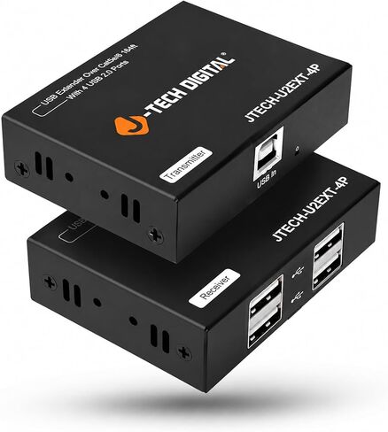 J-Tech Digital USB 2.0 Extender Over Single Cat5e/6 Ethernet 164ft، 4-Port USB 2.0 Hub لطابعة لوحة مفاتيح كاميرا الويب والماوس، التوصيل والتشغيل لنظام التشغيل Windows MacOS Linux [JTECH-U2EXT-4P] in Saudi Arabia