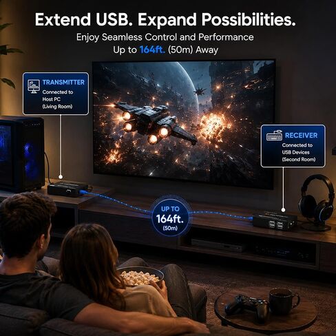 J-Tech Digital USB 2.0 Extender Over Single Cat5e/6 Ethernet 164ft، 4-Port USB 2.0 Hub لطابعة لوحة مفاتيح كاميرا الويب والماوس، التوصيل والتشغيل لنظام التشغيل Windows MacOS Linux [JTECH-U2EXT-4P] in Saudi Arabia