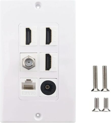 HDMI Optical Wall Plate, MOAVEQ Toslink Wall Plate with HDMI CAT6 Ethernet Coax TV F Type Keystone Jack (1Pack, 3xHDMI+CAT6+F+TOS) in Saudi Arabia
