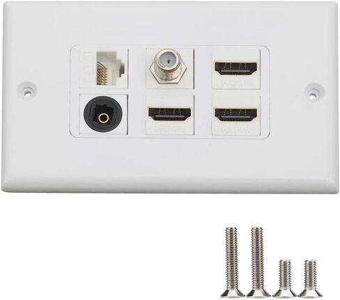 HDMI Optical Wall Plate, MOAVEQ Toslink Wall Plate with HDMI CAT6 Ethernet Coax TV F Type Keystone Jack (1Pack, 3xHDMI+CAT6+F+TOS) in Saudi Arabia