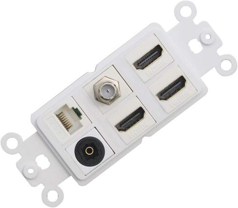 HDMI Optical Wall Plate, MOAVEQ Toslink Wall Plate with HDMI CAT6 Ethernet Coax TV F Type Keystone Jack (1Pack, 3xHDMI+CAT6+F+TOS) in Saudi Arabia
