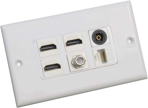 HDMI Optical Wall Plate, MOAVEQ Toslink Wall Plate with HDMI CAT6 Ethernet Coax TV F Type Keystone Jack (1Pack, 3xHDMI+CAT6+F+TOS) in Saudi Arabia