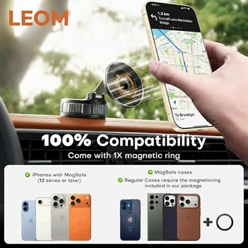 حامل هاتف LEOM for MagSafe للسيارة والمكتب - حامل تثبيت مغناطيسي قابل للطي، يدور 360 درجة، قبضة قوية، حجم جيب صغير، متوافق مع سلسلة iPhone 16/15/14/13/12 (أسود) in Kuwait