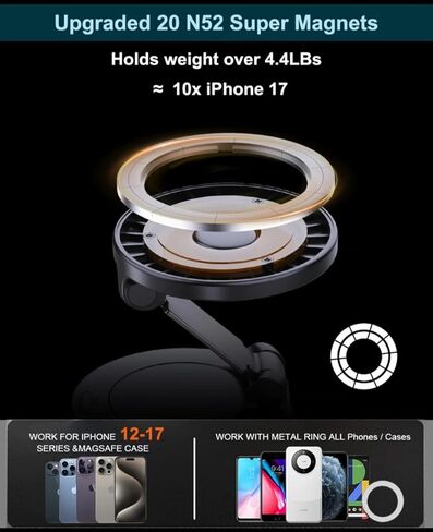 حامل هاتف LEOM for MagSafe للسيارة والمكتب - حامل تثبيت مغناطيسي قابل للطي، يدور 360 درجة، قبضة قوية، حجم جيب صغير، متوافق مع سلسلة iPhone 16/15/14/13/12 (أسود) in Kuwait