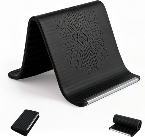 Flexible Silicone Aluminum Phone Holder Stand, Foldable Silicone Phone Holder, Portable Plane Phone Holder, Adjustable Anti-Slip Desktop Mount for Desk, Bed, Office (Black) in Saudi Arabia