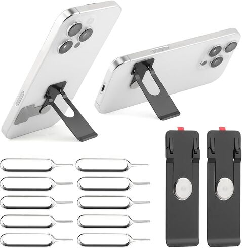 2 Pack Ultra Thin Phone Kickstand, 360° Rotating Stainless Steel Stand, Vertical/Horizontal Use, Foldable & Pocket Friendly, Fits All Phone(Black,Size:2.6inch) in Saudi Arabia