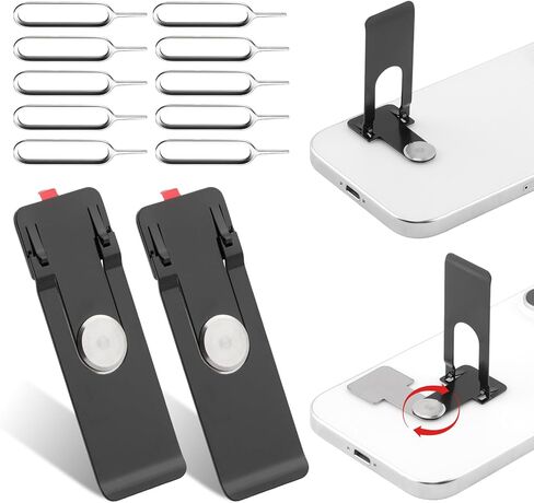 2 Pack Ultra Thin Phone Kickstand, 360° Rotating Stainless Steel Stand, Vertical/Horizontal Use, Foldable & Pocket Friendly, Fits All Phone(Black,Size:2.6inch) in Saudi Arabia
