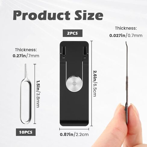 2 Pack Ultra Thin Phone Kickstand, 360° Rotating Stainless Steel Stand, Vertical/Horizontal Use, Foldable & Pocket Friendly, Fits All Phone(Black,Size:2.6inch) in Saudi Arabia