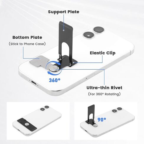 2 Pack Ultra Thin Phone Kickstand, 360° Rotating Stainless Steel Stand, Vertical/Horizontal Use, Foldable & Pocket Friendly, Fits All Phone(Black,Size:2.6inch) in Saudi Arabia