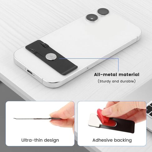 2 Pack Ultra Thin Phone Kickstand, 360° Rotating Stainless Steel Stand, Vertical/Horizontal Use, Foldable & Pocket Friendly, Fits All Phone(Black,Size:2.6inch) in Saudi Arabia