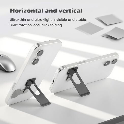 2 Pack Ultra Thin Phone Kickstand, 360° Rotating Stainless Steel Stand, Vertical/Horizontal Use, Foldable & Pocket Friendly, Fits All Phone(Black,Size:2.6inch) in Saudi Arabia