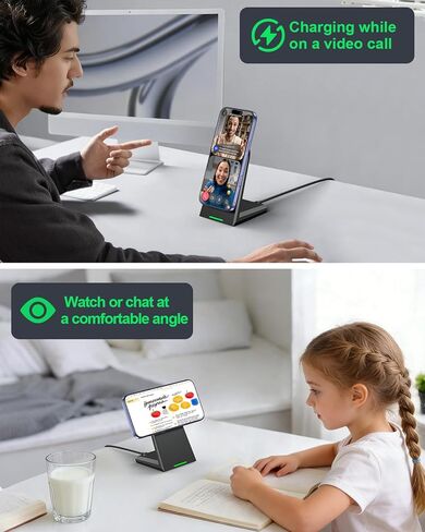 NANAMI 25W Magnetic Wireless Charger Stand, Fast Magnetic Phone Charger, N52 Alignment, 360° Adjustable, Auto-Dim LED, Cooling & Safety Protection for iPhone 17/16/15/14/13/12 & Google Pixel 10 Series in Saudi Arabia