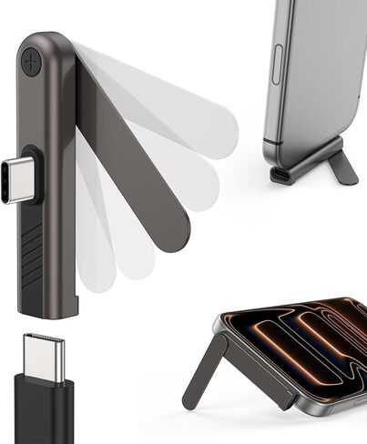 حامل هاتف 2 في 1 مع محول USB C، محول مسند للهاتف صغير الحجم، شحن سريع بقدرة 60 وات أثناء المشاهدة، تصميم بالزاوية اليمنى، حامل مكتب لعرض الهاتف، حزمة واحدة in Kuwait