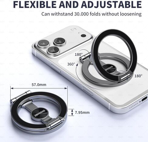 Magnetic Phone Ring for MagSafe Grip [Phone Holder] [Dual-Sided Magnetic] [Magnet Phone Stand Grip Compatible with Car Mounts] Mag Safe Accessory for iPhone 17/16/15/14/13 Pro Max Plus, Grey in Saudi Arabia