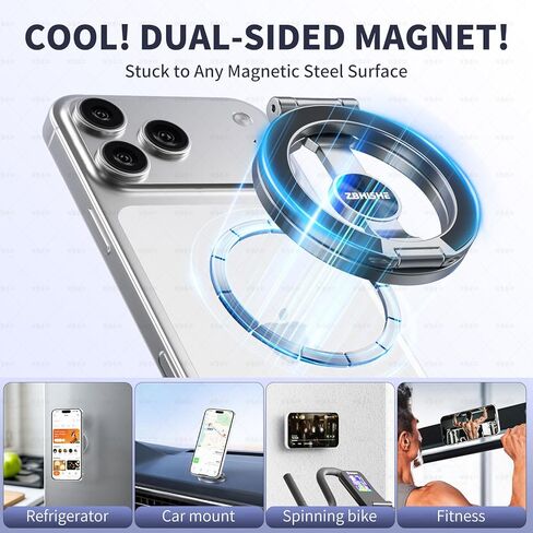 Magnetic Phone Ring for MagSafe Grip [Phone Holder] [Dual-Sided Magnetic] [Magnet Phone Stand Grip Compatible with Car Mounts] Mag Safe Accessory for iPhone 17/16/15/14/13 Pro Max Plus, Grey in Saudi Arabia