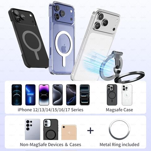 Magnetic Phone Ring for MagSafe Grip [Phone Holder] [Dual-Sided Magnetic] [Magnet Phone Stand Grip Compatible with Car Mounts] Mag Safe Accessory for iPhone 17/16/15/14/13 Pro Max Plus, Grey in Saudi Arabia