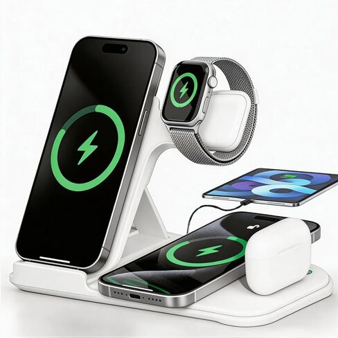 5 in 1 Wireless Charging Station for Multiple Devices, Premium Fast Charging Stand for Apple Samsung Android, Dual Phone Dock with USB Port for Desk Nightstand in Saudi Arabia