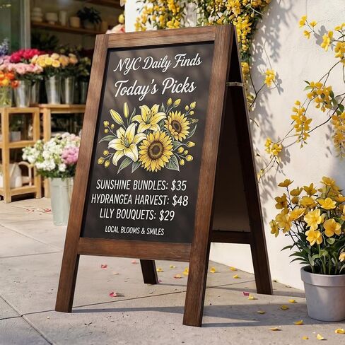 Teakmama Chalkboard Signs 40x20 يقف على لوحة طباشير إطار سيلتيل علامة شطيرة اللوحة علامات في الهواء الطلق ، سوداء مزدوج على الوجهين للأعمال التجارية ، مقهى ، حفلات زفاف ، براون ريفي in Kuwait