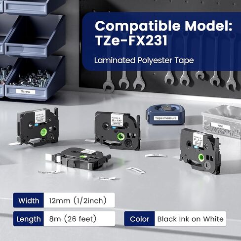 Anycolor TZe-FX231 Flexible Label Tape Replace for Brother P Touch TZeFX231 12mm 0.47 White Flexible-ID Laminated Cable/Wire TZe TZ Tape for Brother PT-D210 D220 H110 D410 D610BT, 4-Pack in Saudi Arabia