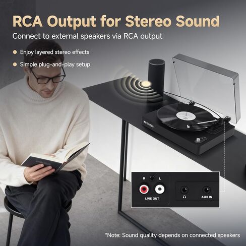 Retekess TR643 Vinyl Record Player, Wireless Turntable Player, 3-Speed Turntable for 33/45/78 RPM Records, Belt Drive, Auto Stop, RCA & AUX Output, Headphone Jack in Saudi Arabia