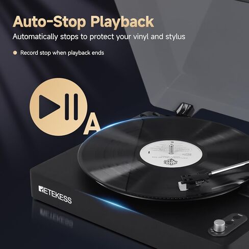Retekess TR643 Vinyl Record Player, Wireless Turntable Player, 3-Speed Turntable for 33/45/78 RPM Records, Belt Drive, Auto Stop, RCA & AUX Output, Headphone Jack in Saudi Arabia