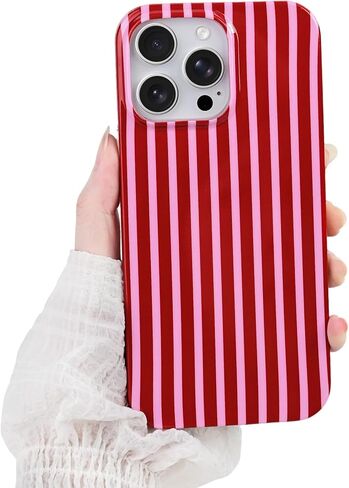 Compatible with iPhone 15 Pro Case,Cute Aesthetic Striped Pattern Cover for Women Girls,Soft TPU Shockproof Protective Stylish Kawaii Phone Case for iPhone 15 Pro 6.1",Pink/Yellow in Saudi Arabia