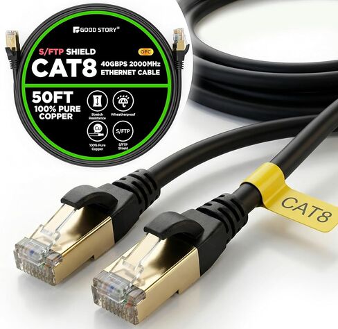 Ethernet Cable 50 ft, Cat 8 Ethernet Cable with 40Gbps 2000Mhz High Speed Ethernet Cable, Shielded Heavy Duty SFTP RJ45 LAN Cable Patch Cord for Modem Router Gaming PC PS4/5/6 Xbox (GS50-CAT8-TX) in Saudi Arabia
