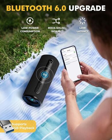 Portable Wireless Bluetooth Speaker, IP67 Waterproof Outdoor Speaker, Loud Bass, BT 6.0, 12H Playtime, RGB Colorful Lights, TWS Pairing & USB Playback, Rugged Built for Home, Beach, Pool Party, Shower in Saudi Arabia
