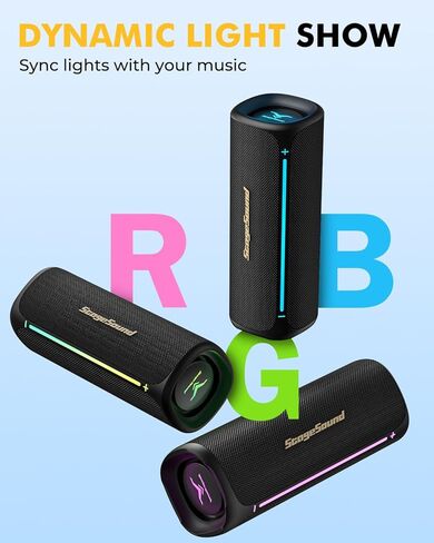 Portable Wireless Bluetooth Speaker, IP67 Waterproof Outdoor Speaker, Loud Bass, BT 6.0, 12H Playtime, RGB Colorful Lights, TWS Pairing & USB Playback, Rugged Built for Home, Beach, Pool Party, Shower in Saudi Arabia