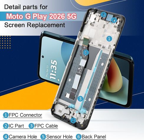 شاشة بديلة لهاتف Motorola Moto G Play 2026 5G LCD لشاشة Moto G Play 2026 5G 6.7 بوصة XT2615-1 XT2615-2 XT2615 ملحقات محول رقمي لشاشة LCD باللون الأسود (مع إطار) in Kuwait