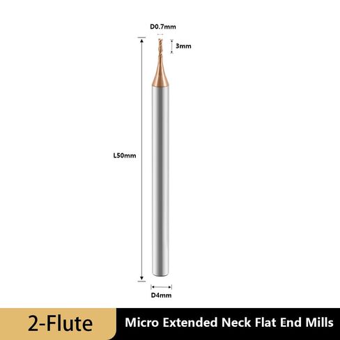 Carbide Micro Extended Neck Flat End Mills Micro Deep Groove Mills 2 Flute，Suitable for Side milling Slotting， for Milling Alloy Steels, Hardened Steel, Metal etc.1 Pcs D0.3xL2xD4xL50mm in Saudi Arabia