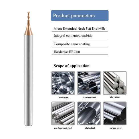 Carbide Micro Extended Neck Flat End Mills Micro Deep Groove Mills 2 Flute，Suitable for Side milling Slotting， for Milling Alloy Steels, Hardened Steel, Metal etc.1 Pcs D0.3xL2xD4xL50mm in Saudi Arabia