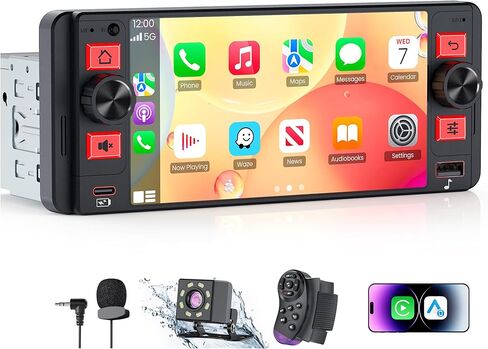 Single Din Car Stereo with Wireless Apple CarPlay and Android Auto, Single Din Touchscreen Radio Incell UHD Car Radio with 1080P Backup Camera, Mirror Link, Bluetooth 5.3, GPS, AM&FM, Type-C, EQ in Saudi Arabia