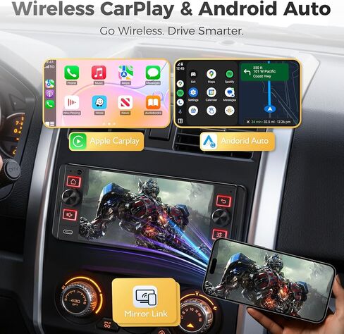 Single Din Car Stereo with Wireless Apple CarPlay and Android Auto, Single Din Touchscreen Radio Incell UHD Car Radio with 1080P Backup Camera, Mirror Link, Bluetooth 5.3, GPS, AM&FM, Type-C, EQ in Saudi Arabia