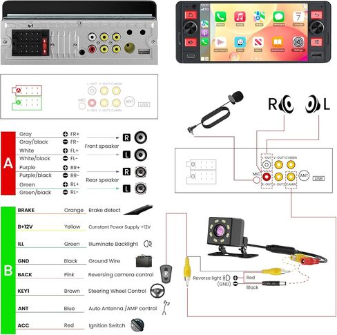 Single Din Car Stereo with Wireless Apple CarPlay and Android Auto, Single Din Touchscreen Radio Incell UHD Car Radio with 1080P Backup Camera, Mirror Link, Bluetooth 5.3, GPS, AM&FM, Type-C, EQ in Saudi Arabia
