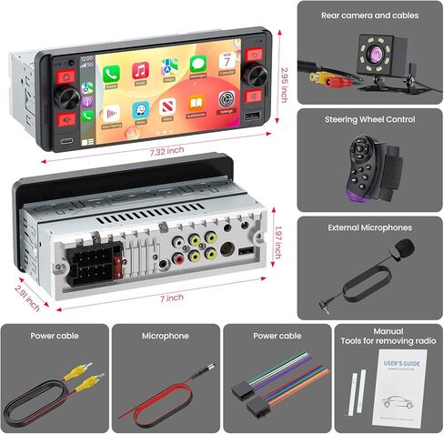 Single Din Car Stereo with Wireless Apple CarPlay and Android Auto, Single Din Touchscreen Radio Incell UHD Car Radio with 1080P Backup Camera, Mirror Link, Bluetooth 5.3, GPS, AM&FM, Type-C, EQ in Saudi Arabia