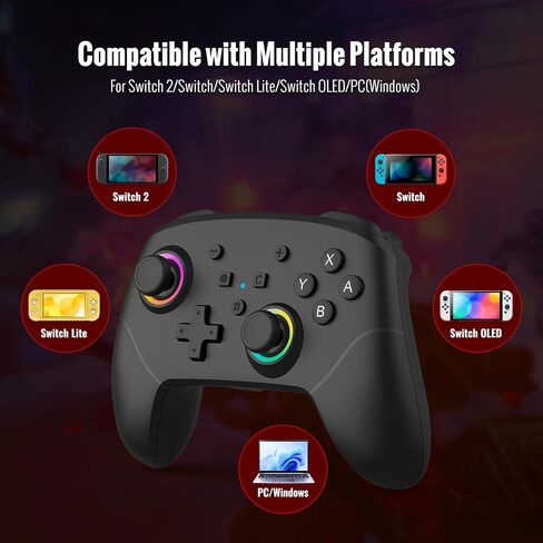 وحدة تحكم BETMI Wireless Pro للتبديل 2 مع مستشعر 9 محاور/زر C/عصا تحكم بتأثير القاعة/ماكرو/استيقاظ/مقبس ستيريو/إضاءة LED RGB/اهتزاز مزدوج، لوحة ألعاب بلوتوث للتبديل/لايت/OLED/الكمبيوتر (أسود) in Kuwait