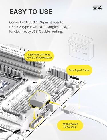 EZDIY-FAB USB 3.2 Gen 1/USB 3.0 Front Panel Header 19-Pin to Type-E 90 Degree Adapter, Motherboard Internal Header Adapter Converter-White-RVS in Saudi Arabia