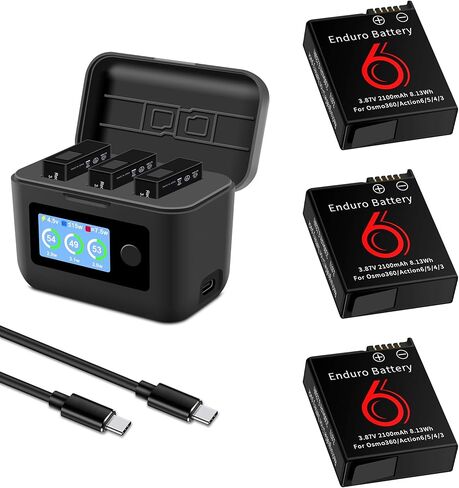 بطارية أكشن 6 مكونة من 3 عبوات متوافقة مع DJI Osmo 360، وAction 6، وAction 5 Pro، وAction 4، وكاميرا Action 3، وبطاريات إندورو بقدرة 2100 مللي أمبير في الساعة مع شاشة LCD لمحور شحن ذكي سريع ثنائي الاتجاه بقدرة 27 وات in Saudi Arabia