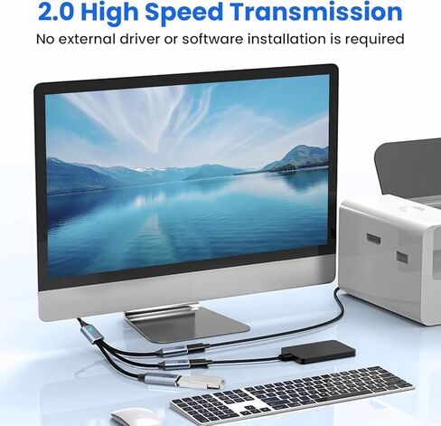 USB C Splitter 3 in 1 with USB A to C Adapter, USB C Male to Multi Type C Female Port Power Charging and Data Transfer Cable for Laptop Mac Flash Drive Keyboard Mouse in Saudi Arabia