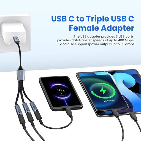 USB C Splitter 3 in 1 with USB A to C Adapter, USB C Male to Multi Type C Female Port Power Charging and Data Transfer Cable for Laptop Mac Flash Drive Keyboard Mouse in Saudi Arabia