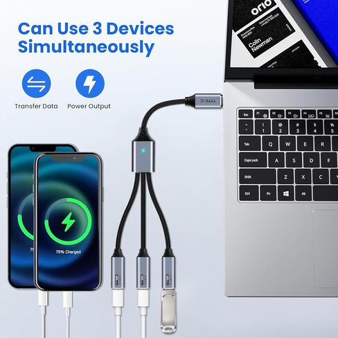 USB C Splitter 3 in 1 with USB A to C Adapter, USB C Male to Multi Type C Female Port Power Charging and Data Transfer Cable for Laptop Mac Flash Drive Keyboard Mouse in Saudi Arabia