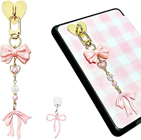 Charm Chain for Kindle, E-Reader Charms Chain with Dust Plug Type C Cute Gold Bow Decor Compatible with Kindle and Phone Keychain Decorating Accessories Bookish Gifts for Booklovers in Saudi Arabia